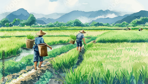 Rice Farmers in a Rice Field