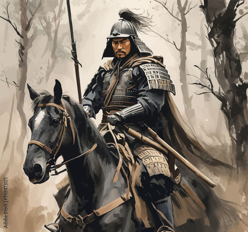 Samurai on Horseback: Medieval Japanese Warrior in Armor