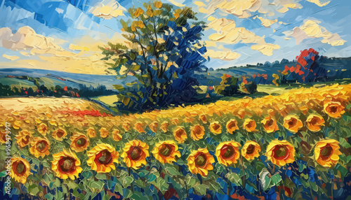 Sunflower Field at Sunset
