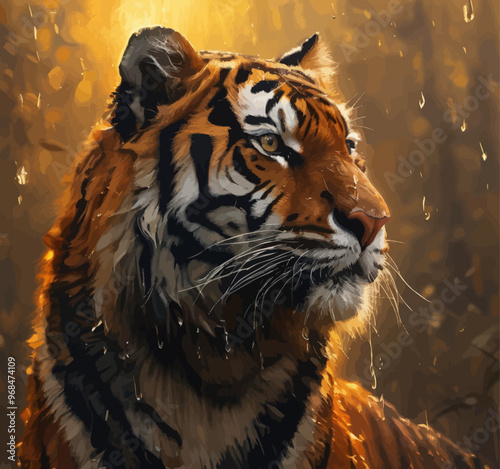 Tiger's Gaze: A Majestic Animal's Vigilant Eyes