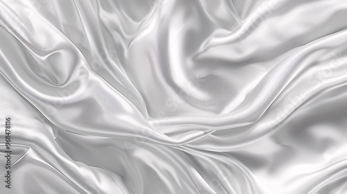 White-gray satin texture that is white silver fabric silk panorama background with a beautiful soft blur pattern.