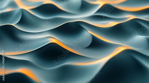 Wallpaper Mural Abstract Wavy Background with Orange Glow   D Rendering  Blue and Orange Colors Torontodigital.ca