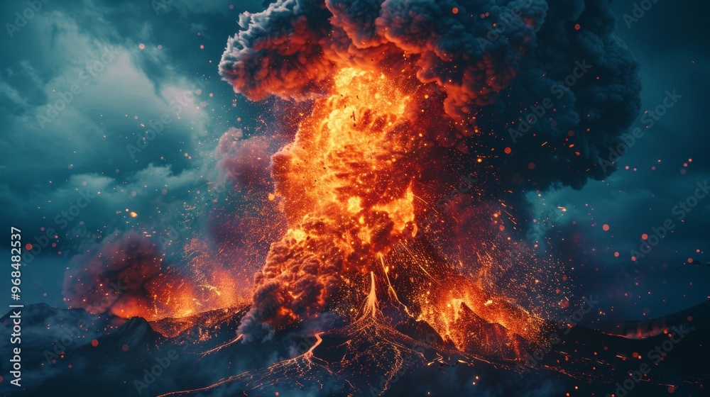 illustration of the imposing erupting volcano illustration of the imposing erupting volcano