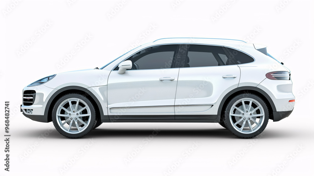 White SUV car isolated on a white background with clipping path. Side view. White SUV car isolated on a white background with clipping path. Side view.