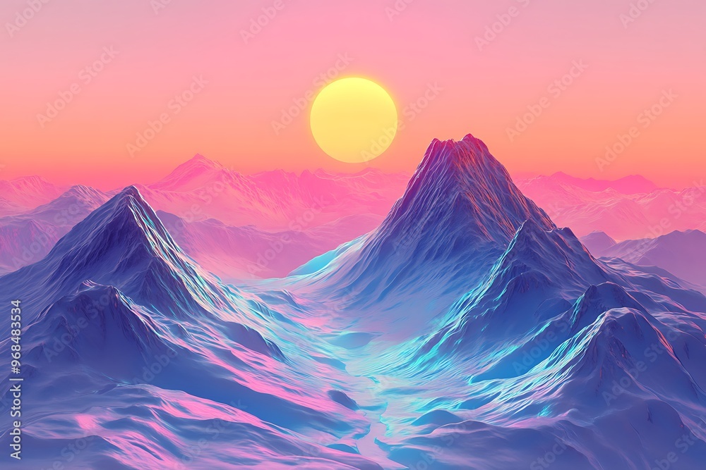 Fototapeta premium Full moon and mountains mystic landscape, digital painting art.