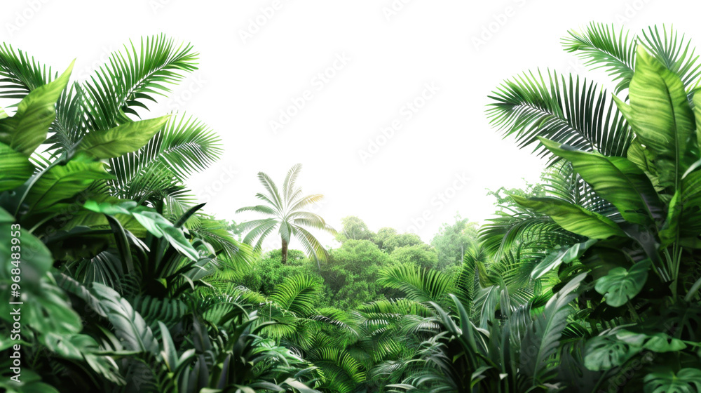 Fototapeta premium Lush green tropical rainforest landscape on transparent background