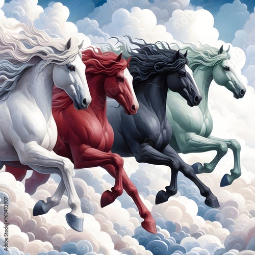 Horses Running on The Clouds