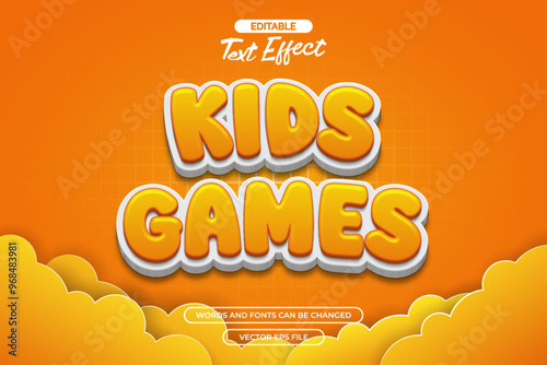 Kids games editable text effect with orange color