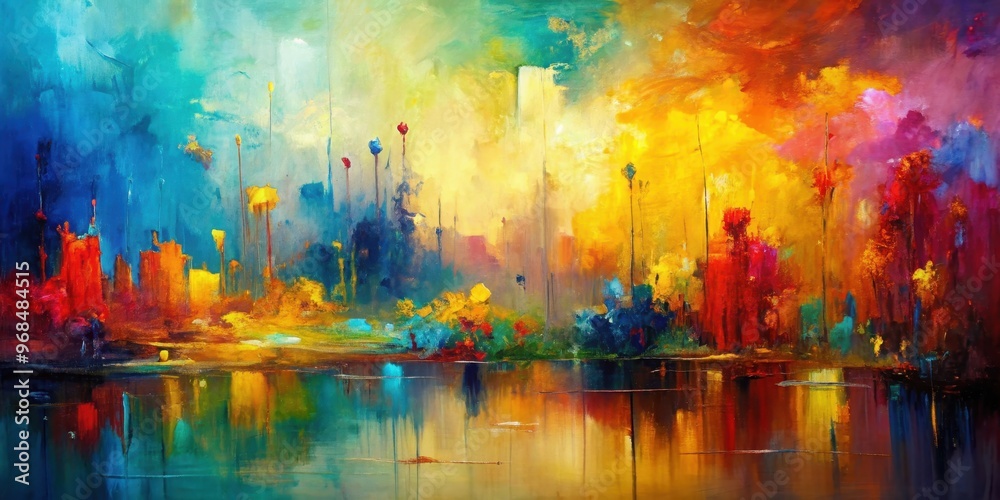 Naklejka premium Abstract oil painting on canvas with vibrant colors and textured details , art, abstract, oil painting, canvas