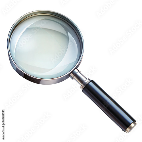 Magnifying glass cut out. isolated on transparent background. Copy space.