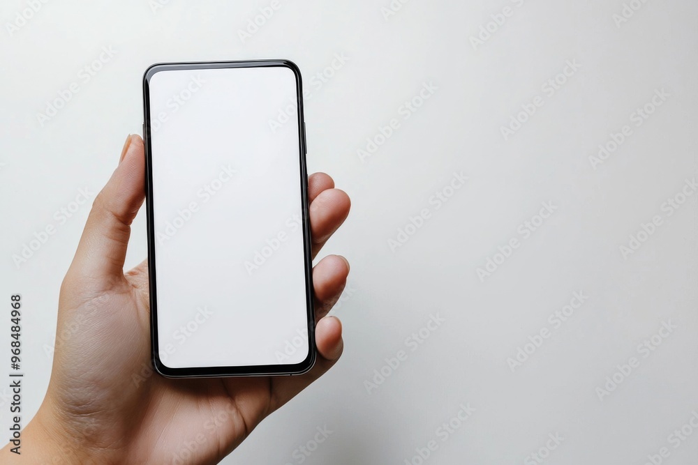 Hand Holding Smartphone Mockup Isolated created with Generative AI Hand Holding Smartphone Mockup Isolated created with Generative AI