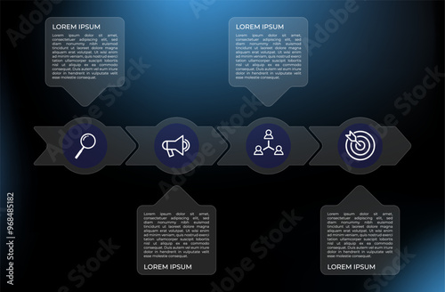 Transparent timeline infographic with four steps