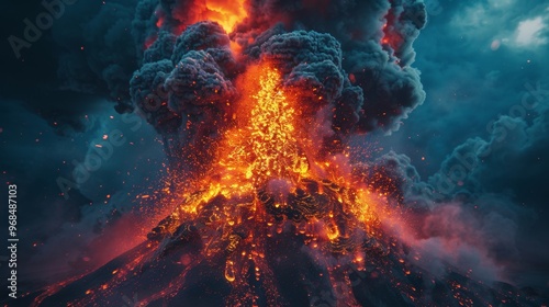 illustration of the imposing erupting volcano