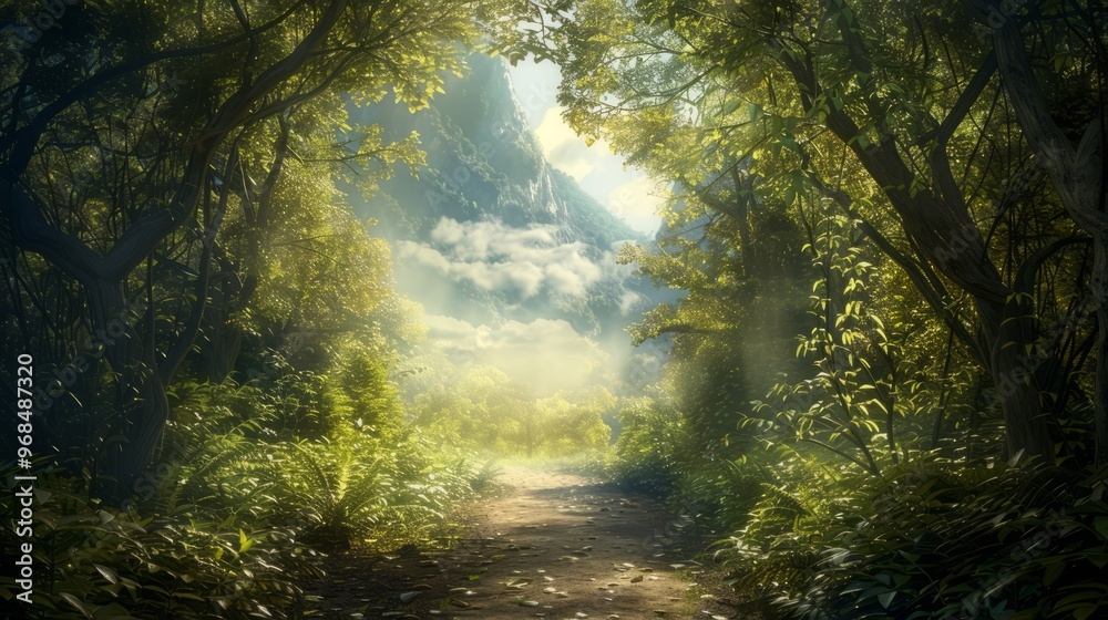 Obraz premium A path that passes through a lush forest