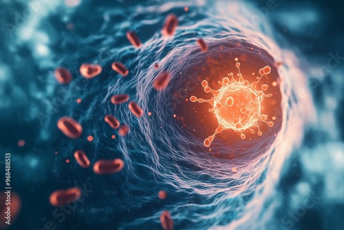 Microscopic View of Antioxidants Neutralizing Free Radicals Inside a Human Cell
