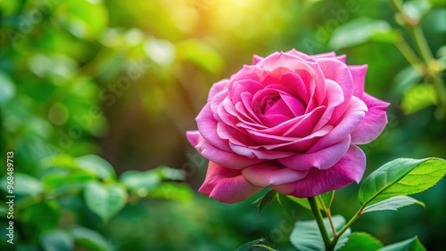 Vibrant pink rose with delicate petals and lush green leaves, beauty, flora, romantic, garden, blossom, nature, close-up, botanical