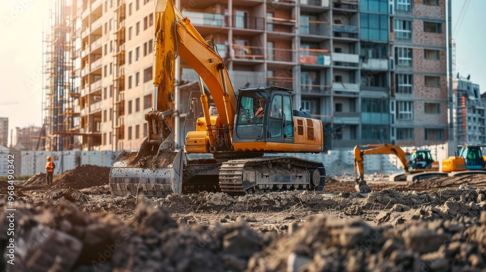 excavator doing work in a construction excavator doing work in a construction