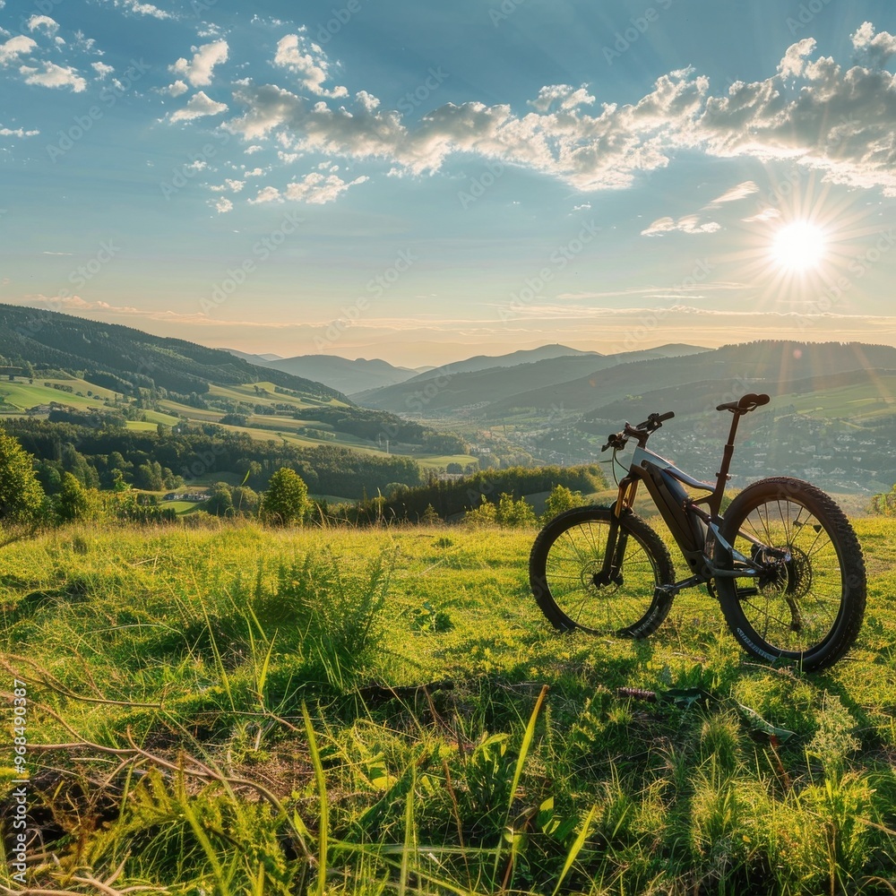 Fototapeta premium Bicycle Against a Mountain Sunset