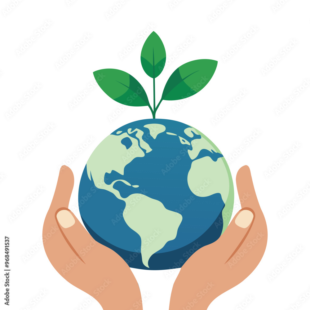 eco planet with green leaves in hands