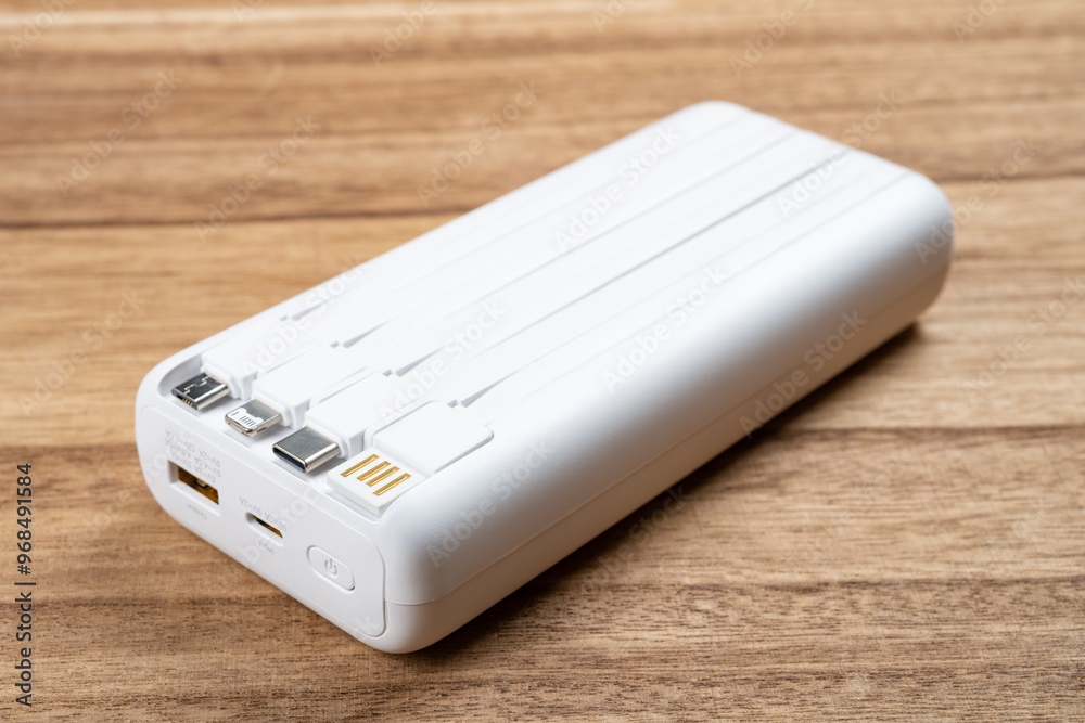 white portable power bank with different plugs white portable power bank with different plugs