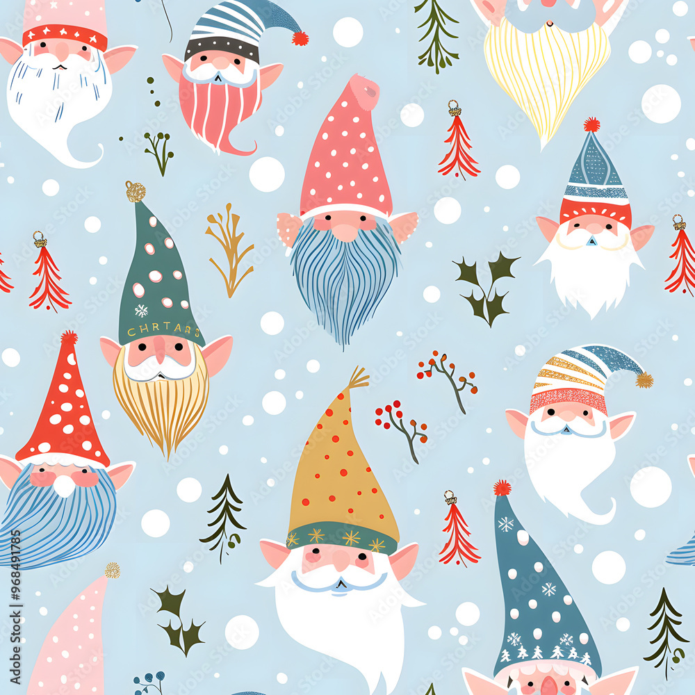 New Year's and Christmas festival seamless pattern in a 2D doodle illustrator style on pastel color backgrounds for graphic advertising.