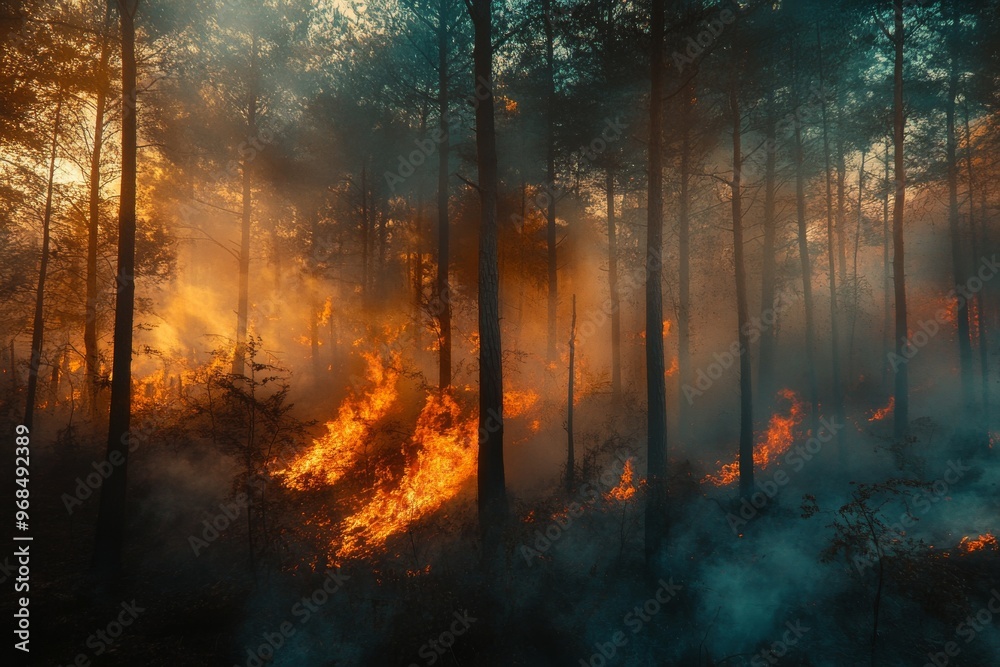 Great wildfire burning the a large forest, global crisis of climate change, protecting the world from global boiling crisis , Generative AI Great wildfire burning the a large forest, global crisis of climate change, protecting the world from global boiling crisis , Generative AI