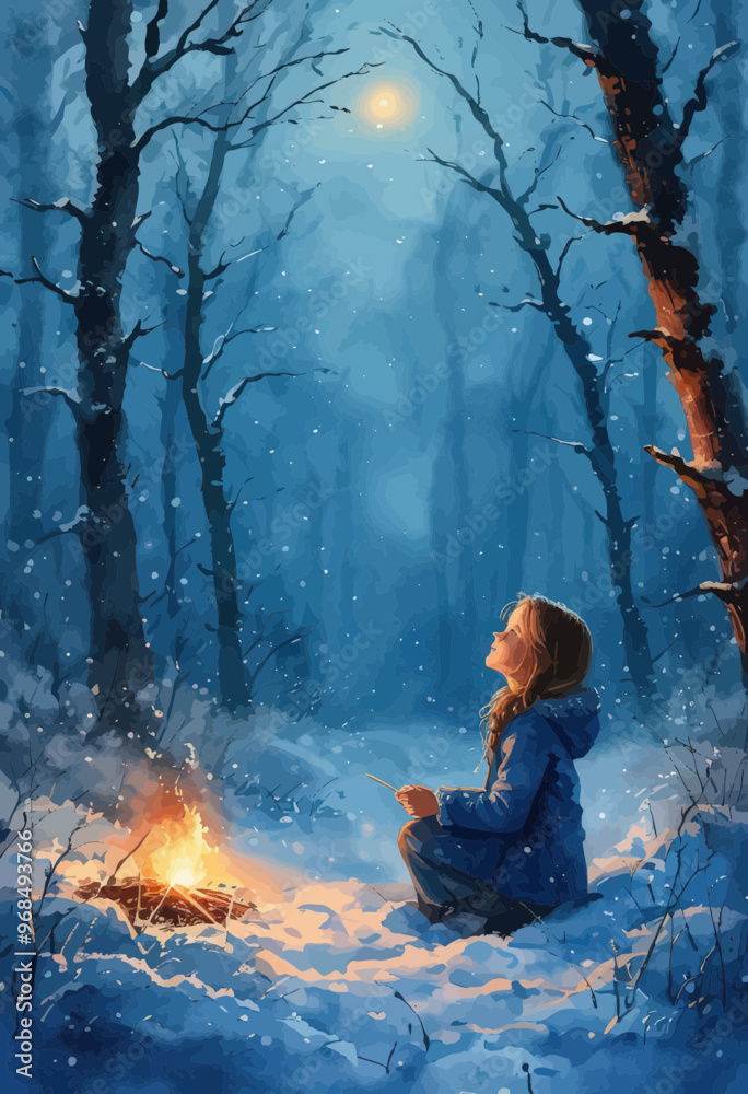 A Winter's Night: A Girl's Solitude in the Snowy Forest A Winter's Night: A Girl's Solitude in the Snowy Forest
