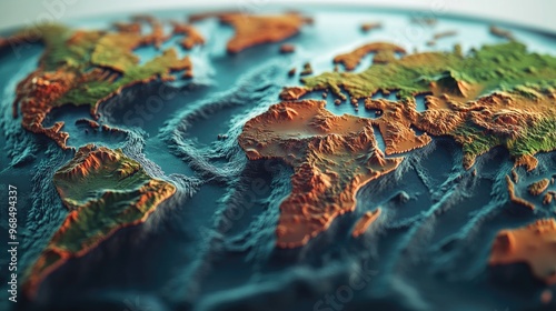 Explore the World's Topography in 3D - Detailed View of Continents and Oceans