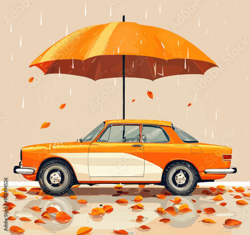 Autumnal Raindrops on Orange Car
