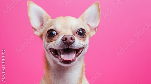 smiling chihuahua on a pink background, studio