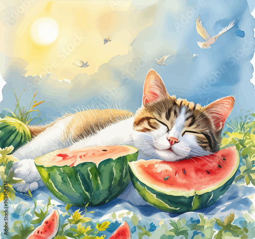 Cat Dreaming of Watermelon