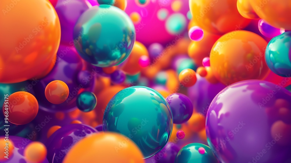 A vibrant 3D abstract scene of floating prisms and spheres, rendered in bold colors like purple, orange, and teal, arranged in a rhythmic, flowing pattern. 8k UHD, suitable for high-quality A vibrant 3D abstract scene of floating prisms and spheres, rendered in bold colors like purple, orange, and teal, arranged in a rhythmic, flowing pattern. 8k UHD, suitable for high-quality