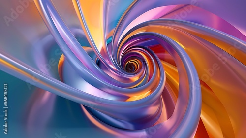 A swirling 3D abstract composition with bright, gradient-colored ribbons forming a vortex, drawing the viewer's eye toward the center of the piece. 8k UHD, suitable for high-quality printing 