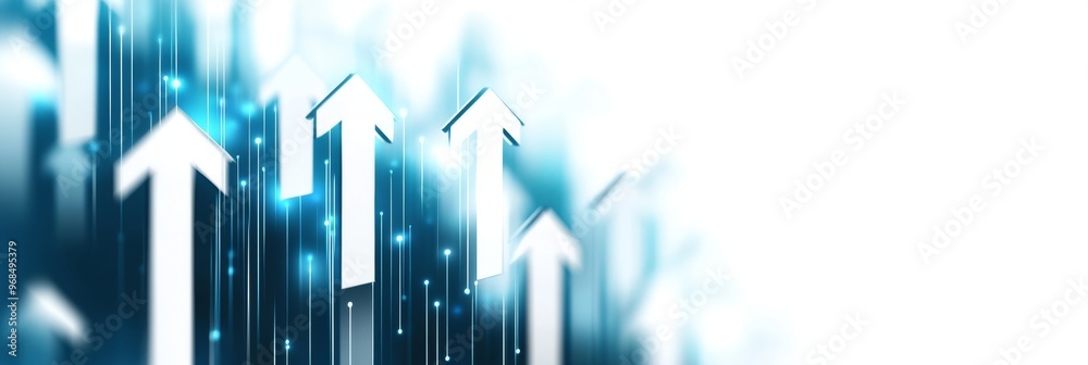 Futuristic Digital Data Flow and Business Growth with Clean Upward Arrows on White Background for Innovation and Success. Copy Space Available. Futuristic Digital Data Flow and Business Growth with Clean Upward Arrows on White Background for Innovation and Success. Copy Space Available.