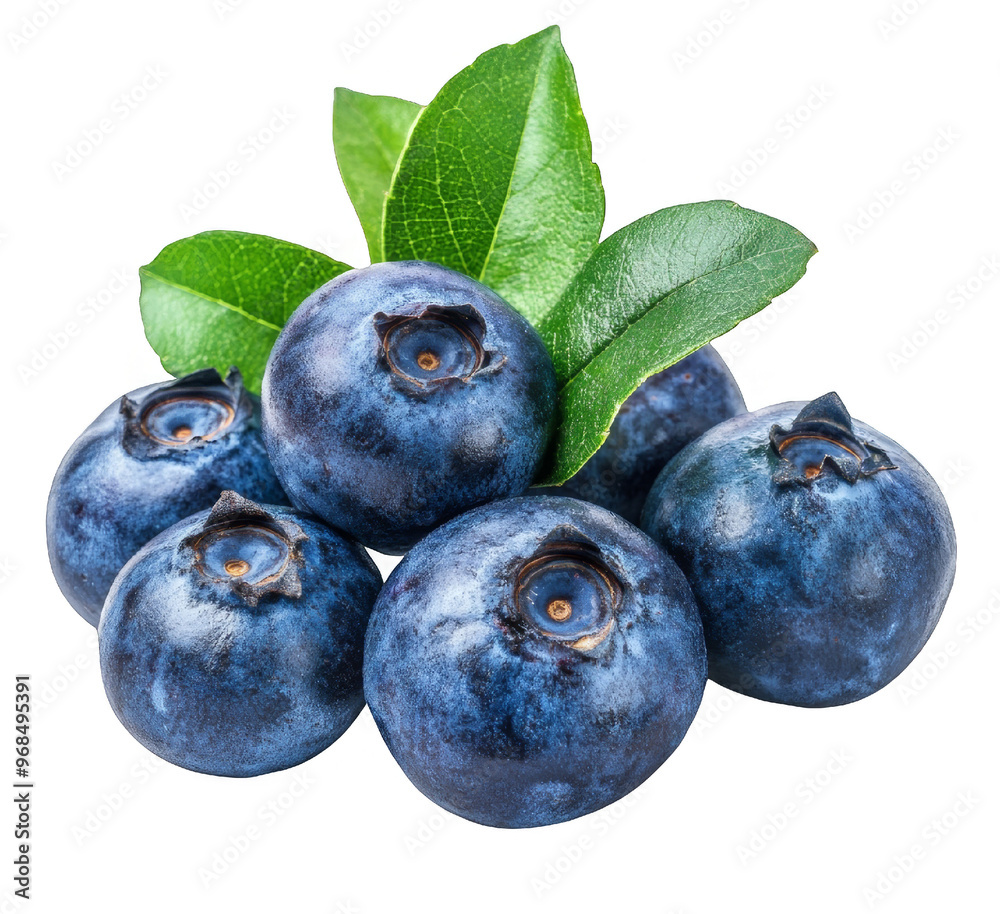 Close-Up of Fresh Blueberries with Green Leaves Close-Up of Fresh Blueberries with Green Leaves