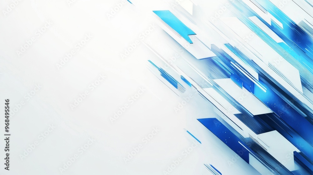 Abstract Blue and White Arrows Symbolizing Business Growth and Digital Transformation on White Background with Copy Space