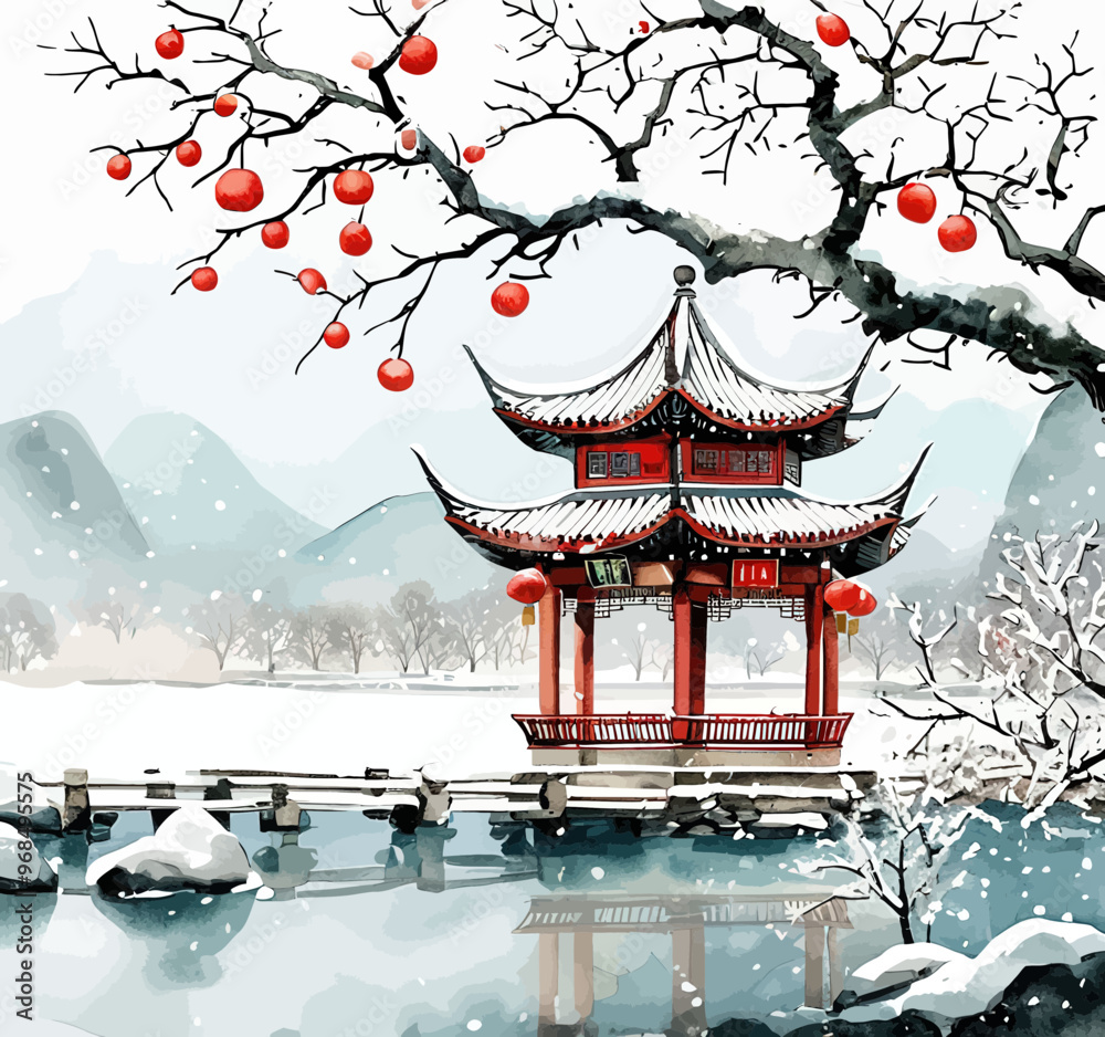 custom made wallpaper toronto digitalChinese Pavilion in Snowy Landscape
