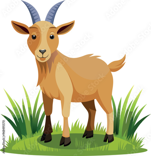 Close up Cartoon character A Goat Stand on green grass vector design stock image royal free download on white background