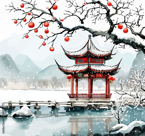 Wallpaper Mural Chinese Pavilion in Snowy Landscape Torontodigital.ca