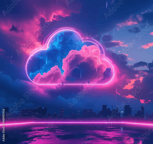 Cityscape at Dusk with Clouds and Pink Sky