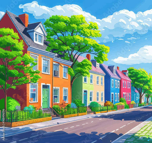 Colorful Houses on a Sunny Day