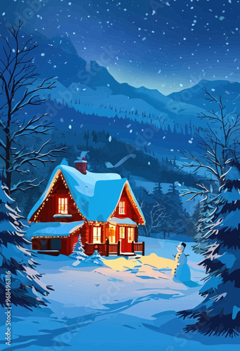 Cozy Winter Night at a Snowy House