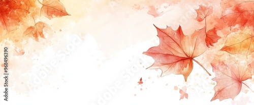 Autumn Serenity Red Leaves Watercolor Background with Warm Fall Tones, Hand-Painted Fall Foliage Vibrant Red Leaves in Watercolor