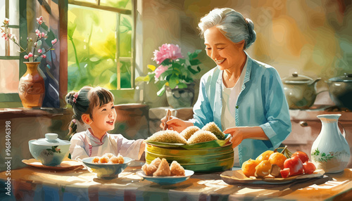 Cultural Exchange: A Mother and Daughter Share a Moment of Joy and Tradition