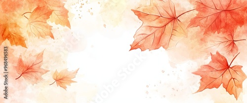 Autumn Serenity Red Leaves Watercolor Background with Warm Fall Tones, Hand-Painted Fall Foliage Vibrant Red Leaves in Watercolor