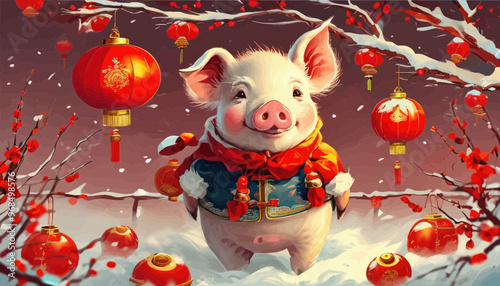 Happy Piggy in a Winter Wonderland photo