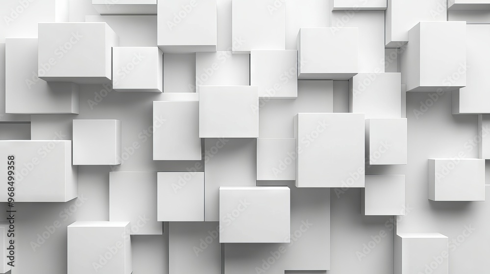 Abstract background of randomly shifted white cube boxes with geometric block patterns, modern minimalist design, ideal for banner wallpapers with copy space, perfect for digital layouts, tech-inspire Abstract background of randomly shifted white cube boxes with geometric block patterns, modern minimalist design, ideal for banner wallpapers with copy space, perfect for digital layouts, tech-inspire