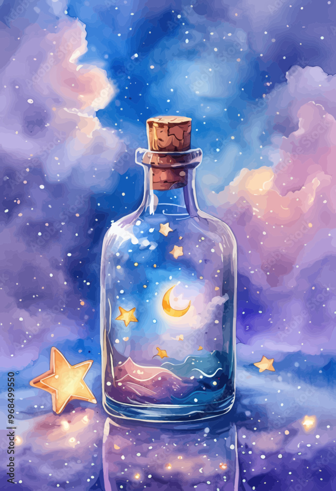 Moonlit Night in a Bottle: A Dreamy Cosmic Scene Moonlit Night in a Bottle: A Dreamy Cosmic Scene