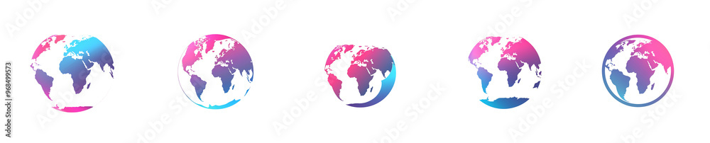 Set of Minimalist World Map Globe Design in Gradient Colors on white and transparent background. Set of Minimalist World Map Globe Design in Gradient Colors on white and transparent background.