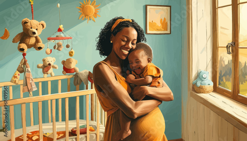 Mother and child bonding moment in a nursery room